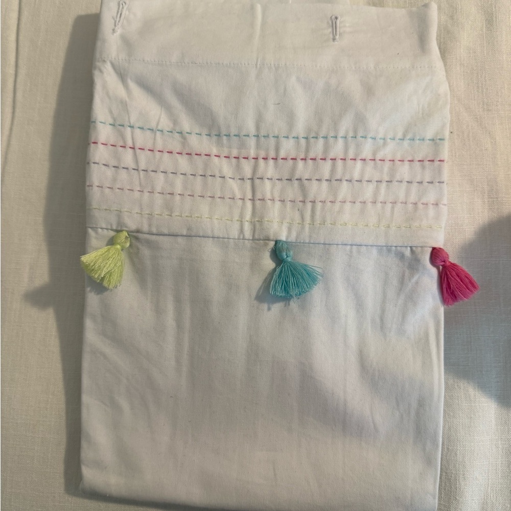 Pottery Barn Kids - White with Colorful Tassels Shower Curtain.